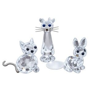 VTG Retired Mini Silver Swarovski Crystal Fox and Cat PLEASE READ